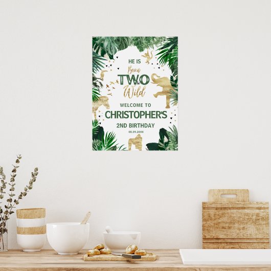 ワイルドなジャングルの子供たちの2歳の誕生日パーティーへようこそ ポスター (キッチン)