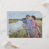 ワイルドなバラに囲まれた川の母と子 カード (正面/裏面インサイチュ)