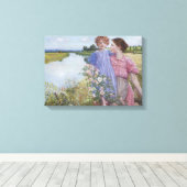 ワイルドなバラに囲まれた川の母と子 キャンバスプリント (インサイチュ (ウッドフロア))