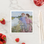 ワイルドなバラに囲まれた川の母と子 スタンダードカクテルナプキン (インサイチュ)