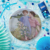 ワイルドなバラに囲まれた川の母と子 ペーパープレート (パーティー)