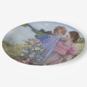 ワイルドなバラに囲まれた川の母と子 ペーパープレート (アングル)