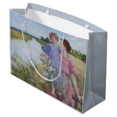 ワイルドなバラに囲まれた川の母と子 ラージペーパーバッグ (裏面アングル)