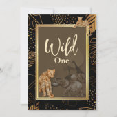 ワイルドなヒョウ柄ゴールドシャワー ブラックの招待状 招待状 (正面)