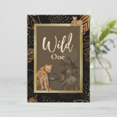 ワイルドなヒョウ柄ゴールドシャワー ブラックの招待状 招待状 (スタンド正面)