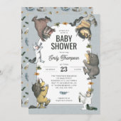 ワイルドなモノがキャラクターの赤ちゃんシャワー 招待状 (正面/裏面)