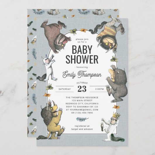 ワイルドなモノがキャラクターの赤ちゃんシャワー 招待状