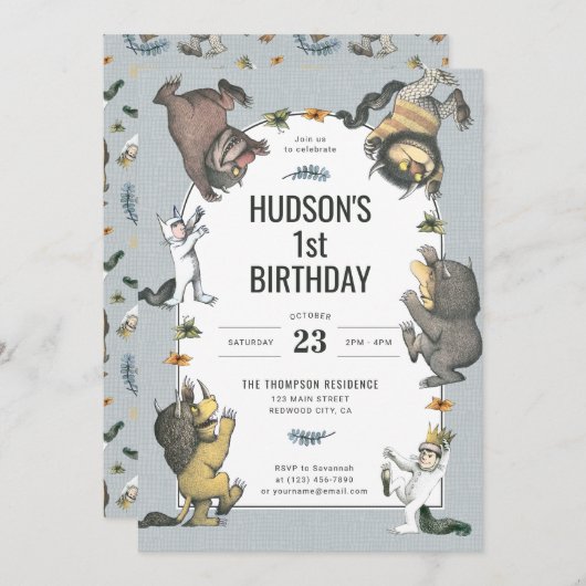 ワイルドなモノがキャラクター誕生日 招待状 (正面/裏面)