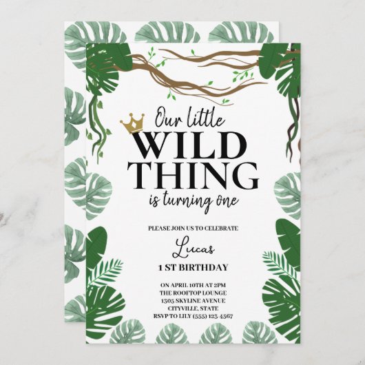 ワイルドなモノたちが一歳の誕生日を迎える 招待状 (正面/裏面)