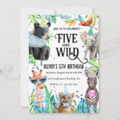 ワイルドなレパードサファリ動物の5歳の誕生日 招待状 (正面)