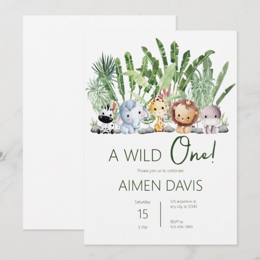 ワイルドな奴だ!誕生日 招待状 (正面/裏面)