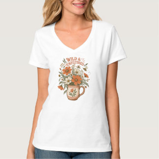 ワイルドな無修正コテージコアTシャツ リノカット フラワー Tシャツ
