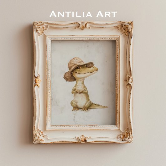 ワイルドな爬虫類の絵画 - カエルとワニ ポスター