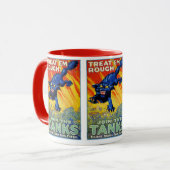 ワイルドな猫が登場するレトロな軍事募集ポスター マグカップ (正面左)