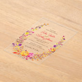 ワイルドな花輪 美しい秋の花 簡素なウェディング アクリル招待状 (レイダウン)