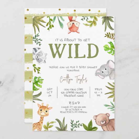 ワイルドな赤ちゃんシャワーを浴びる予定だ 招待状 (正面/裏面)