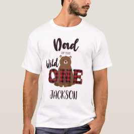 ワイルドな１歳の誕生日パーティーのパパのチェック柄の熊 Tシャツ