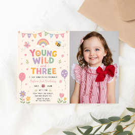 ワイルドな3歳の誕生日フォト 招待状