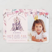 ワイルドな1歳の誕生日写真パーティー招待状。 招待状 (正面/裏面)