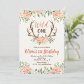 ワイルドな1歳の誕生日招待状　女の子　鹿の角 招待状 (スタンド正面)