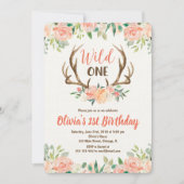 ワイルドな1歳の誕生日招待状　女の子　鹿の角 招待状 (正面)