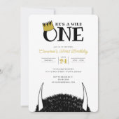 ワイルドな1歳誕生日 金の王冠 招待状 (正面)