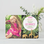 ワイルドな2歳の誕生日写真招待ピンク 招待状 (スタンド正面)