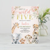 ワイルドな5歳の花のサファリガール誕生日 招待状 (スタンド正面)