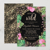 ワイルドにいこう ゴールド レオパード プリントの葉 招待状 (正面/裏面)