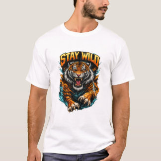ワイルドに生きろ - 荒々しい虎のエネルギープリントTシャツ Tシャツ