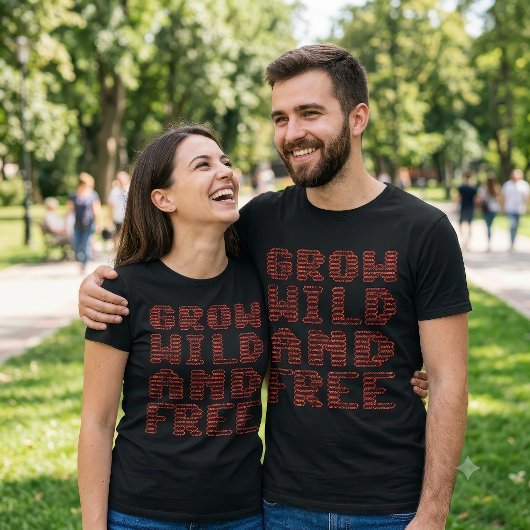ワイルドに自由に成長する赤いポピー花のレタリング Tシャツ