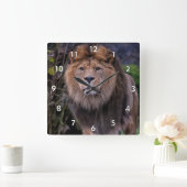 ワイルドの美しいライオン スクエア壁時計 (ホーム)