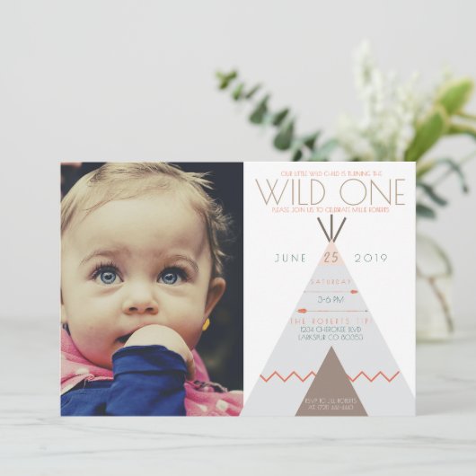 ワイルドアステカワン |最初の誕生日フォト招待状 招待状 (スタンド正面)