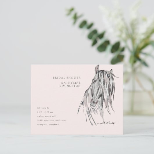 ワイルドアットハートウォーターカラーホースブライダルシャワー インビテーションポストカード (スタンド正面)