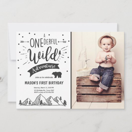 ワイルドアドベンチャー最初の誕生日の招待ワイルドワン 招待状 (正面)