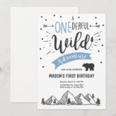 ワイルドアドベンチャー最初の誕生日の招待状1青 招待状 (正面/裏面)