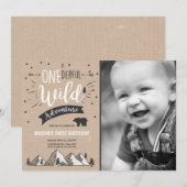 ワイルドアドベンチャー最初の誕生日の招待1ブラウン 招待状 (正面/裏面)