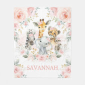 ワイルドアニガーリーズ赤面ピンクフローラジャングルベビー フリースブランケット (正面)