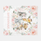 ワイルドアニガーリーズ赤面ピンクフローラジャングルベビー フリースブランケット (正面(横))