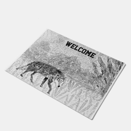 ワイルドアニマルアートウルフウェルカム ドアマット (アングル)