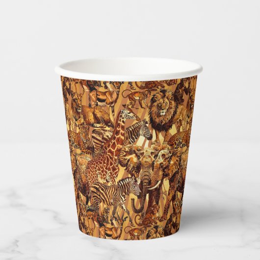 ワイルドアニマルコラージサファリバチェロレッテID1149 紙コップ (正面)