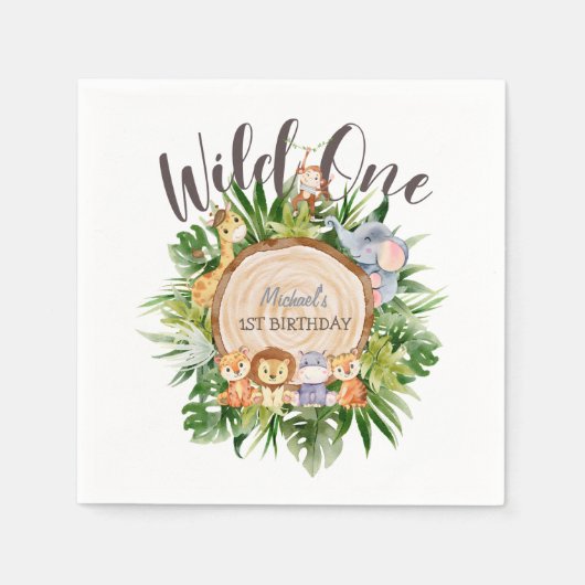 ワイルドアニマルズウッド誕生日 スタンダードカクテルナプキン (正面)