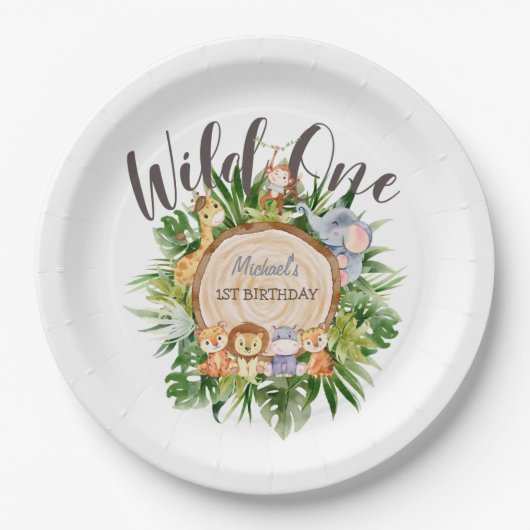 ワイルドアニマルズウッド誕生日 ペーパープレート (正面)