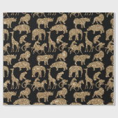 ワイルドアニマルズサファリエレガントンゴールデングリッタースパークル ラッピングペーパー (フラット)