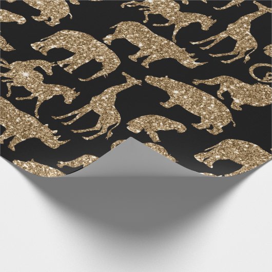 ワイルドアニマルズサファリエレガントンゴールデングリッタースパークル ラッピングペーパー (角)