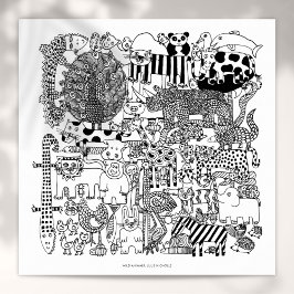 ワイルドアニマルズブラック&ホワイトスケッチアートプリント ポスター