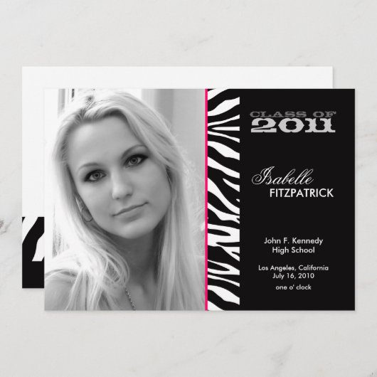 ワイルドアニマルプリントゼブラ卒業発表 招待状 (正面/裏面)