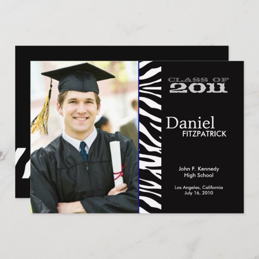 ワイルドアニマルプリントゼブラ卒業発表 招待状 (正面/裏面)