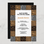 ワイルドアニマルプリントベビーシャワー招待状カード 招待状 (正面/裏面)