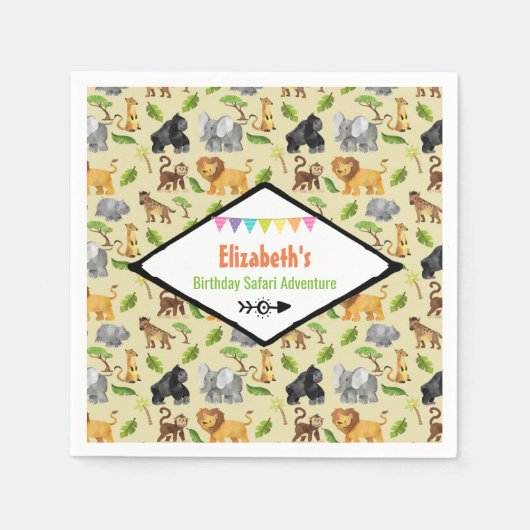 ワイルドアニマル誕生日サファリアドベンチャー スタンダードカクテルナプキン (正面)
